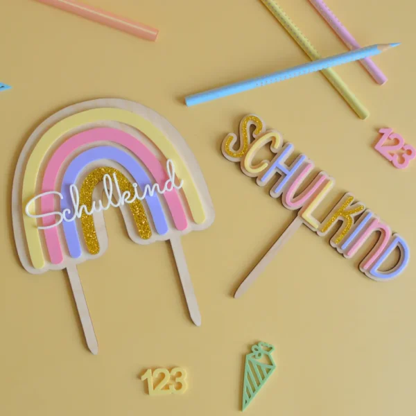 Cake Topper Schulkind und Regenbogen