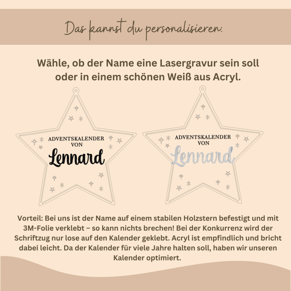 Personalisierter Adventskalender zum Befüllen mit Holzstern – Bild 4